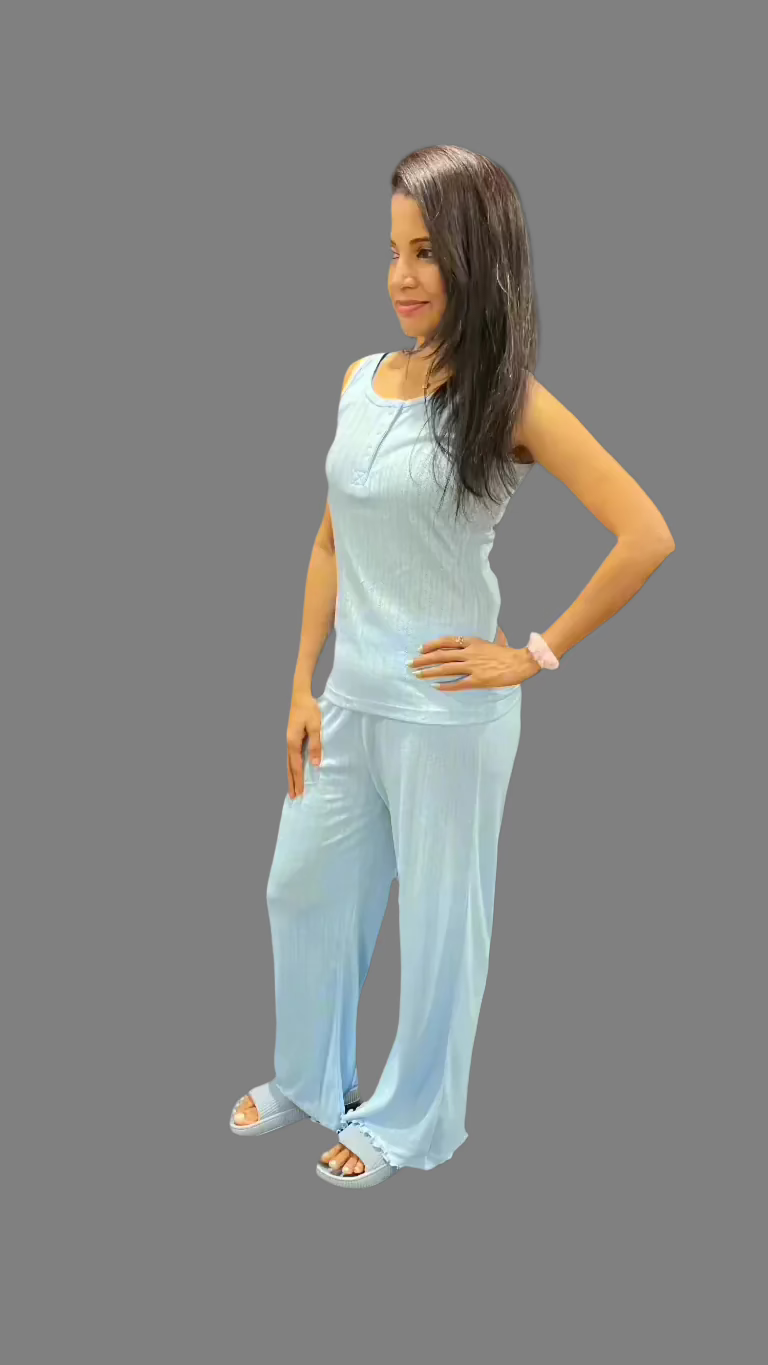 Blue Sleeveless Co-Ord Lounge Wear