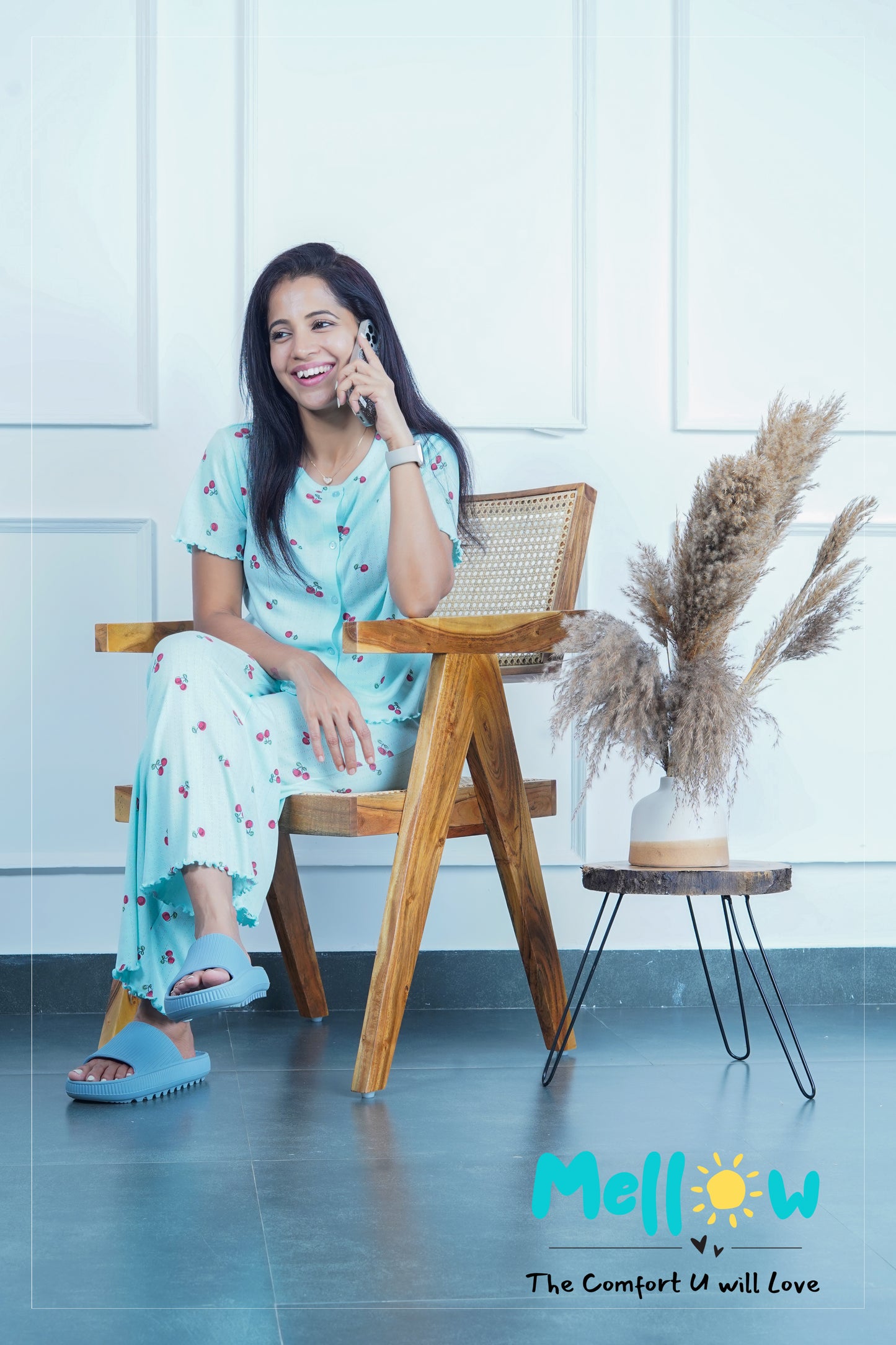 Blue Cherry Printed Lounge wear Co-Ords