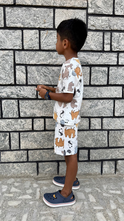 White Panda Co- Ord Shorts Sets