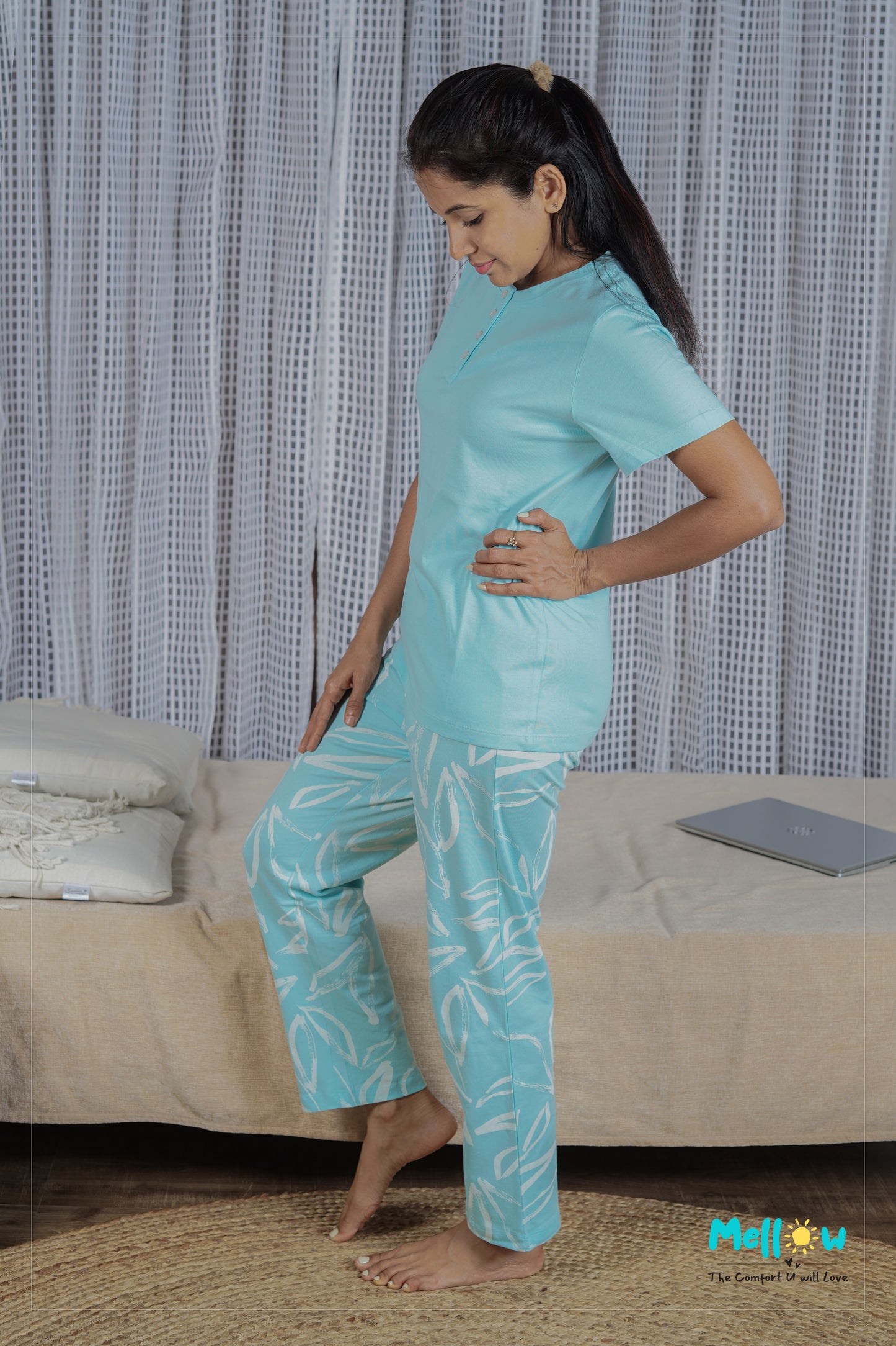 Cool Blue Printed Sleep Wear