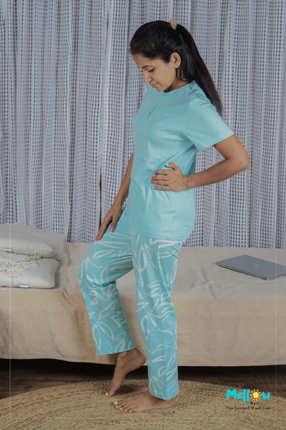 Cool Blue Printed Sleep Wear