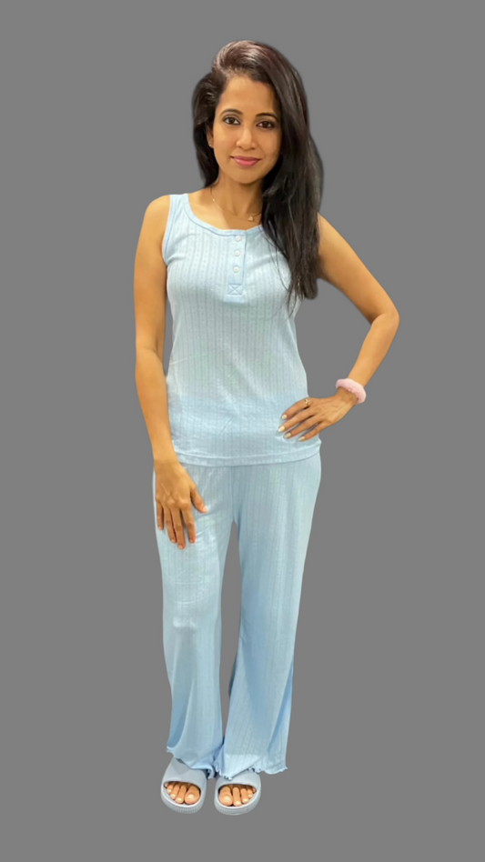 Blue Sleeveless Co-Ord Lounge Wear