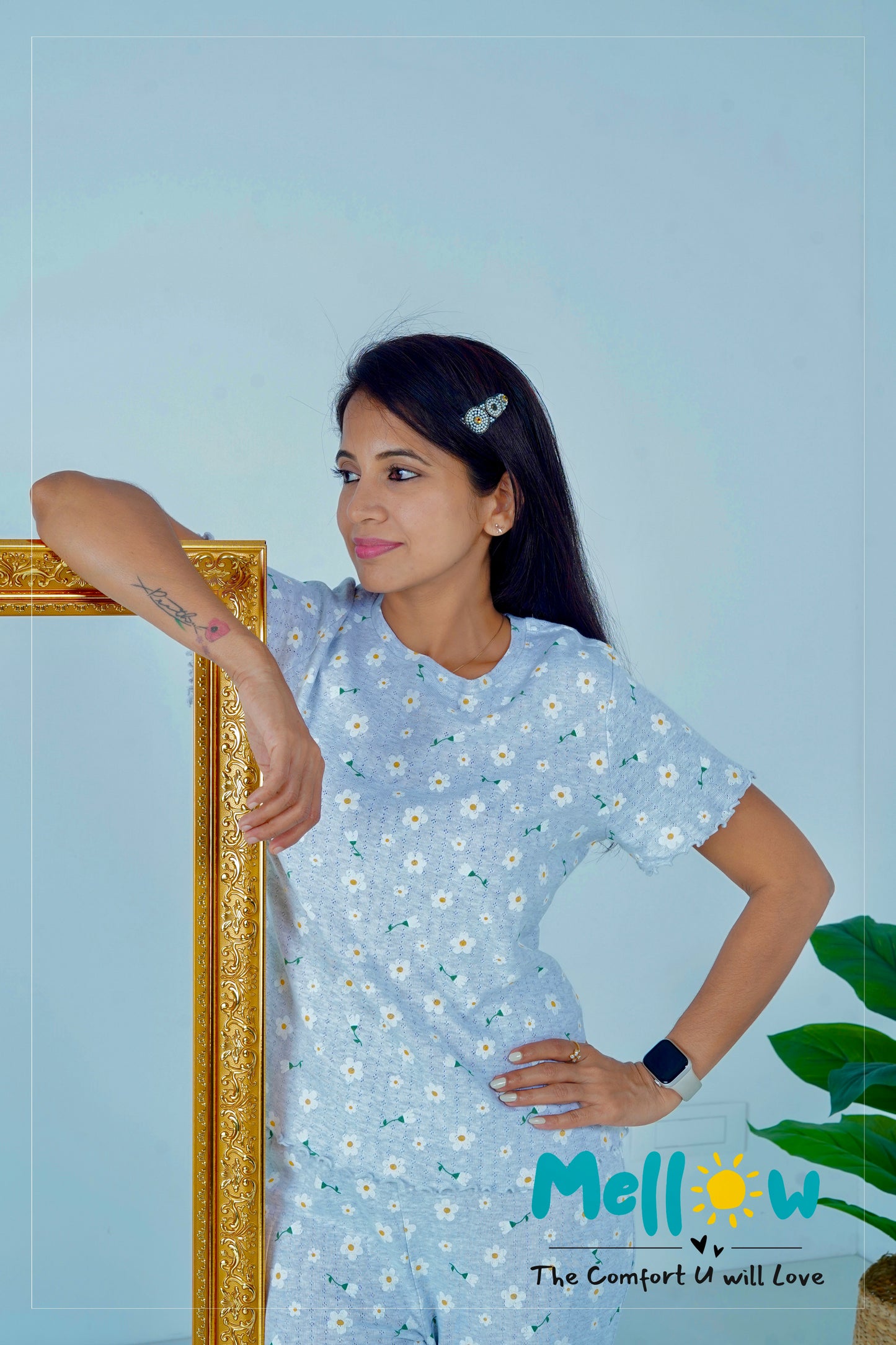 Grey & Yellow Flower Co-Ord Lounge Wear