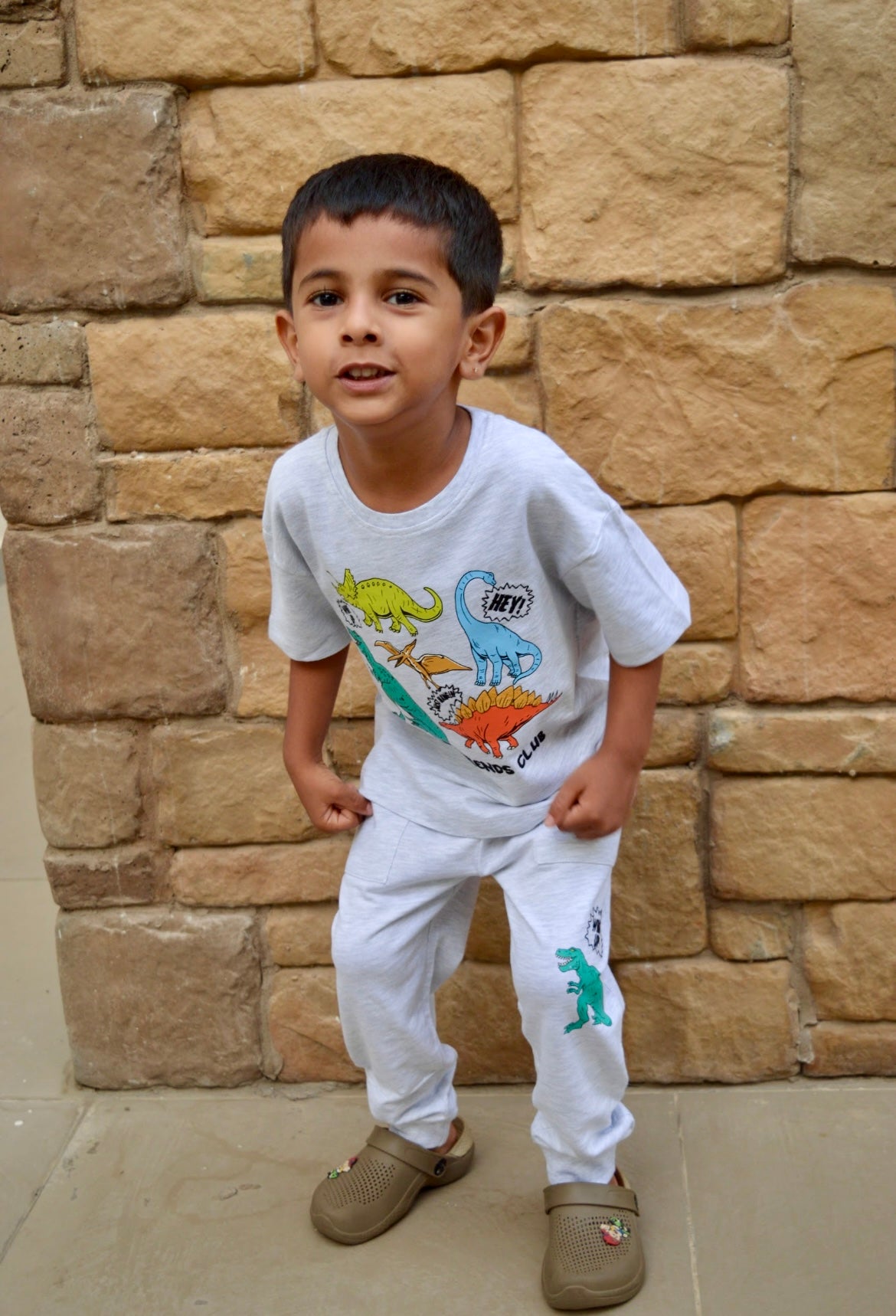 Grey milange Dinosaurs Unisex Pant sets