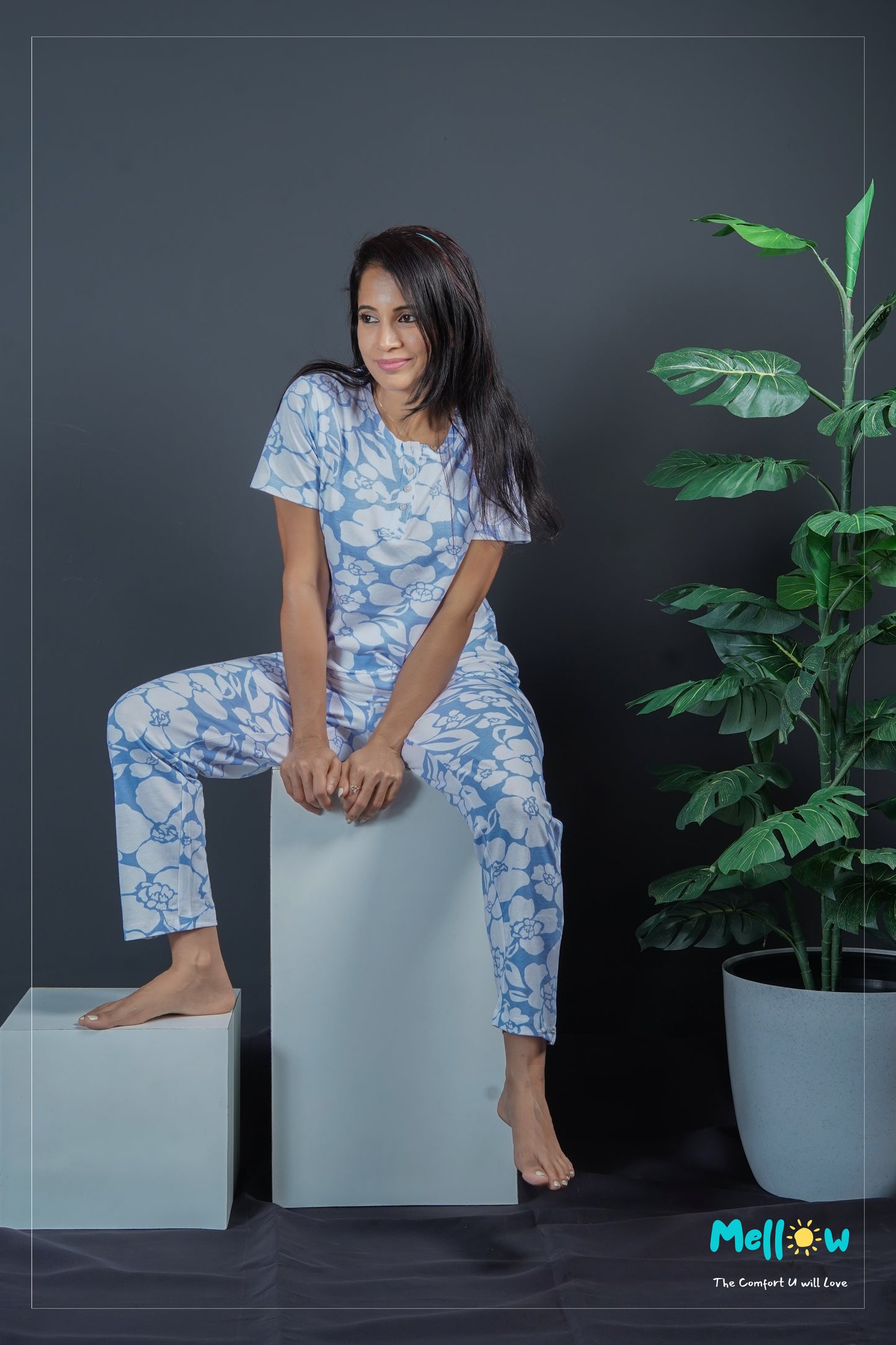 Blue Floral Sleep Wear