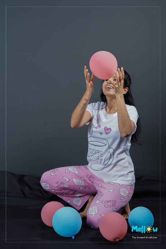 Pink Coffee Club Sleep Wear