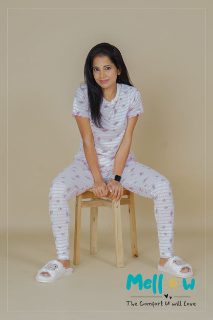 Water Melon Printed White Co-Ord Lounge Wear