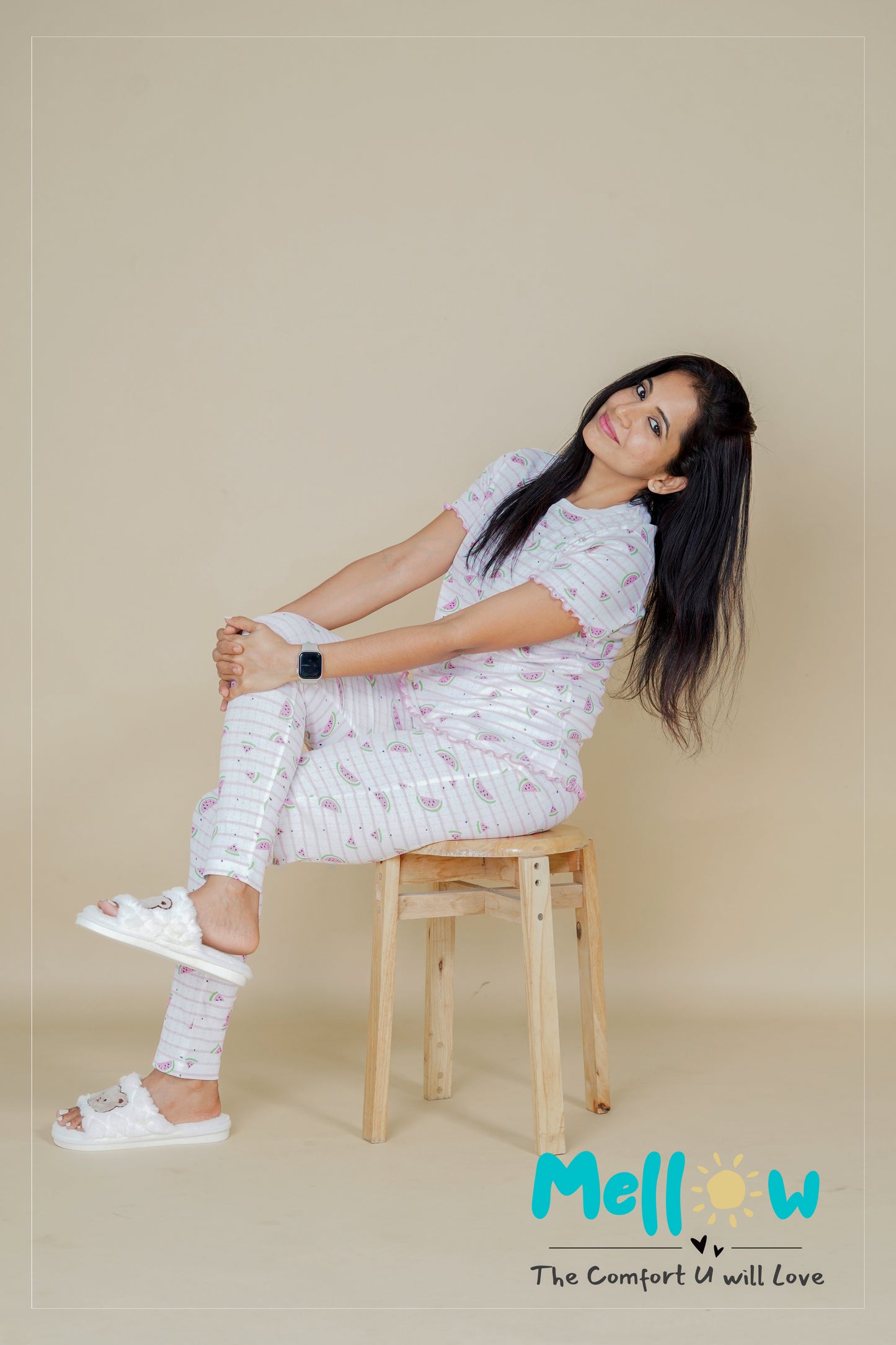 Water Melon Printed White Co-Ord Lounge Wear