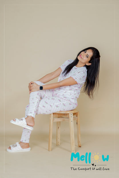 Water Melon Printed White Co-Ord Lounge Wear