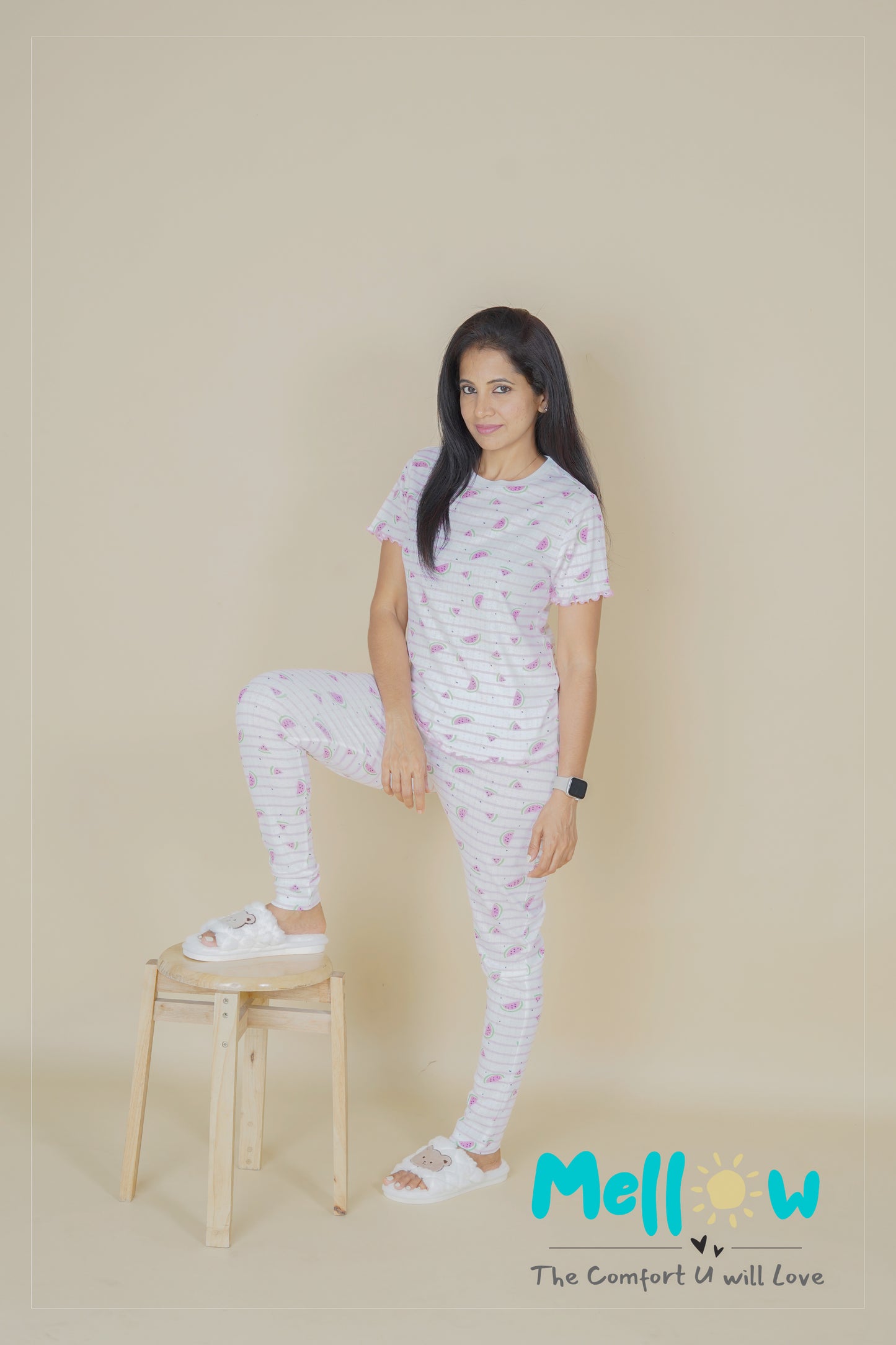 Water Melon Printed White Co-Ord Lounge Wear