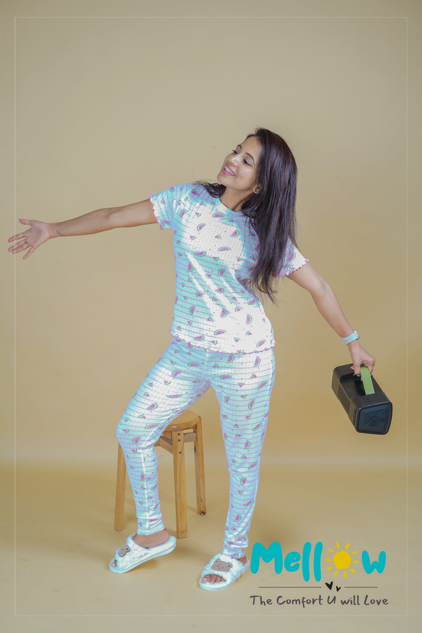 Water Melon Printed White Co-Ord Lounge Wear