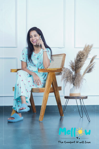 Blue Cherry Printed Lounge wear Co-Ords