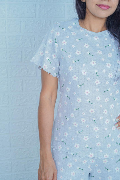 Grey & Pink Flower Co-Ord Lounge Wear