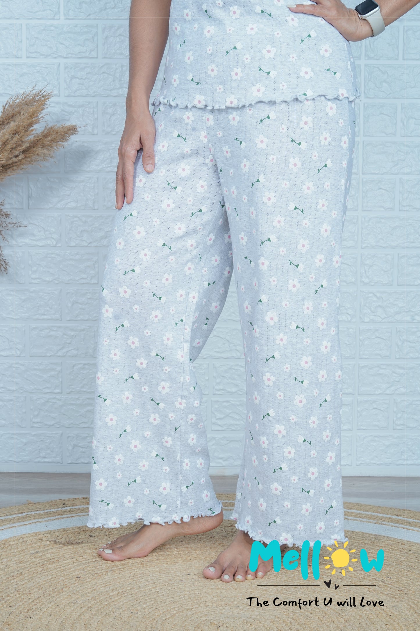 Grey & Pink Flower Co-Ord Lounge Wear