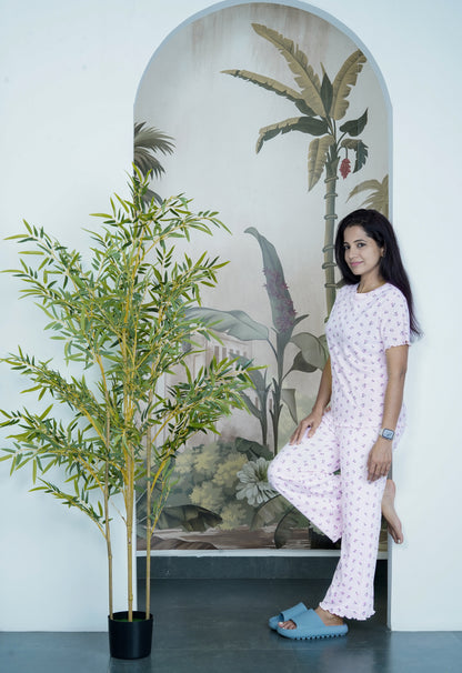 Baby Pink and Black Flower Print Co-Ord Lounge Wear