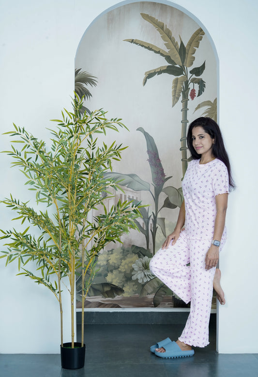 Baby Pink and Black Flower Print Co-Ord Lounge Wear